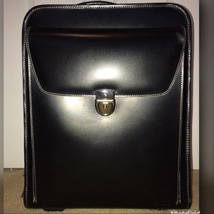 Jack Georges Black Leather Rolling Briefcase